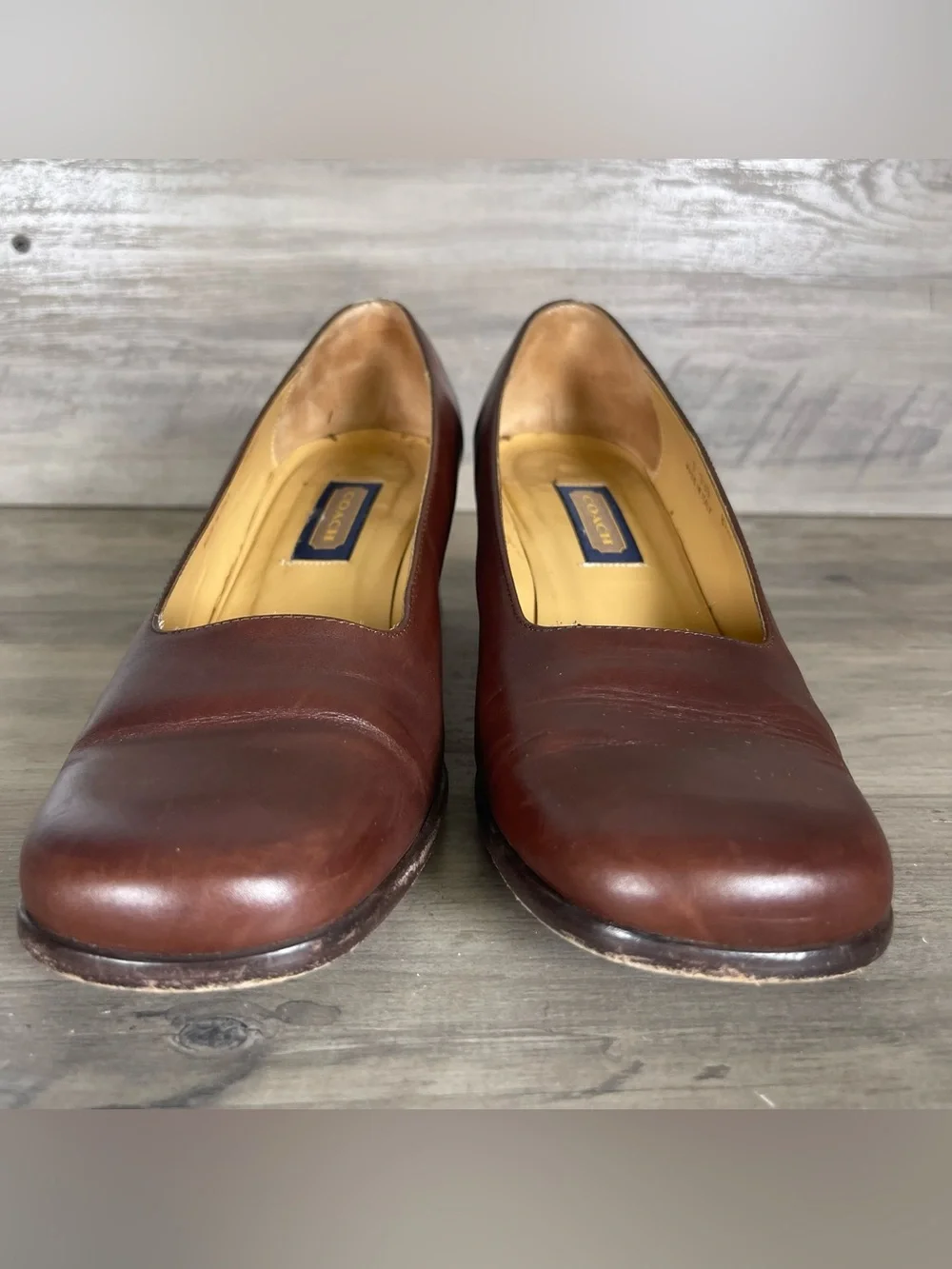 Coach‎ Womens 8.5 Brown Leather City Mid Heel Pump W/ Box Vintage Professional